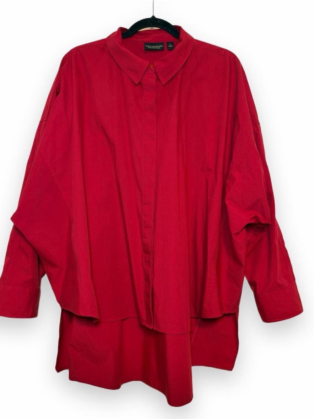 Carla Rockmore Red Button Up High/Low Batwing Shirt | XL | EUC
